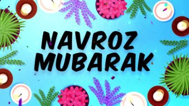 Navroz selamlıyor. Metin Navroz Mübarek ile İran ve Parsi yılbaşı (mutlu yıllar). 4k mutlu parsi yeni yıl veya Navroz veya Nowruz Happy Navroz ile animasyon reklamlarınız ve sosyal medya dilekleri.