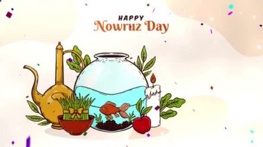 Navroz selamlıyor. Metin Navroz Mübarek ile İran ve Parsi yılbaşı (mutlu yıllar). 4k mutlu parsi yeni yıl veya Navroz veya Nowruz Happy Navroz ile animasyon reklamlarınız ve sosyal medya dilekleri.