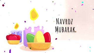 Navroz selamlıyor. Metin Navroz Mübarek ile İran ve Parsi yılbaşı (mutlu yıllar). 4k mutlu parsi yeni yıl veya Navroz veya Nowruz Happy Navroz ile animasyon reklamlarınız ve sosyal medya dilekleri.