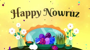 Navroz selamlıyor. Metin Navroz Mübarek ile İran ve Parsi yılbaşı (mutlu yıllar). 4k mutlu parsi yeni yıl veya Navroz veya Nowruz Happy Navroz ile animasyon reklamlarınız ve sosyal medya dilekleri.