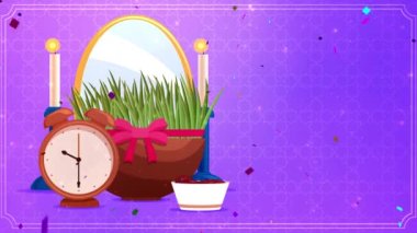 Navroz selamlıyor. Metin Navroz Mübarek ile İran ve Parsi yılbaşı (mutlu yıllar). 4k mutlu parsi yeni yıl veya Navroz veya Nowruz Happy Navroz ile animasyon reklamlarınız ve sosyal medya dilekleri.