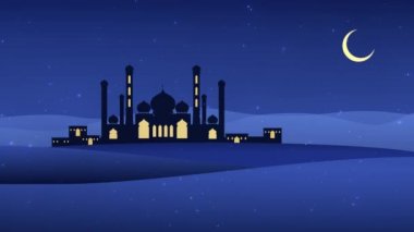 Bayram Mübarek, Kurban Bayramı ve Kurban Bayramı 'nın kutlu olsun. Kurban Bayramı Camii. Ramazan 'lı güzel 4k EidMübarek İslami tasarım konsepti. Dini Asyalı Müslüman festivali alfa kanalıyla kutlanıyor.