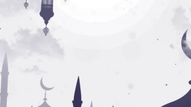 Bayram Mübarek, Kurban Bayramı ve Kurban Bayramı 'nın kutlu olsun. Kurban Bayramı Camii. Ramazan 'lı güzel 4k EidMübarek İslami tasarım konsepti. Dini Asyalı Müslüman festivali alfa kanalıyla kutlanıyor.