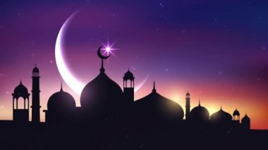 Bayram Mübarek, Kurban Bayramı ve Kurban Bayramı 'nın kutlu olsun. Kurban Bayramı Camii. Ramazan 'lı güzel 4k EidMübarek İslami tasarım konsepti. Dini Asyalı Müslüman festivali alfa kanalıyla kutlanıyor.