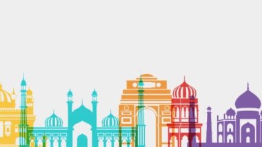 4K Happy independence Day India, 15th August, Indian Monuments and Tricolor background. Indian motion graphic 4k animation. Indian  Independence day celebration 15 Aug 1947. Ashoka chakra Indian flag