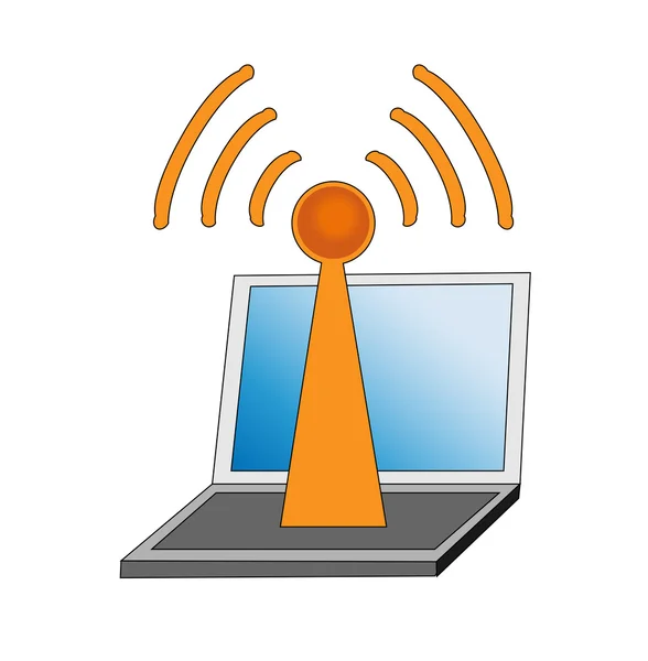 Icono de portátil con wi fi net — Vector de stock