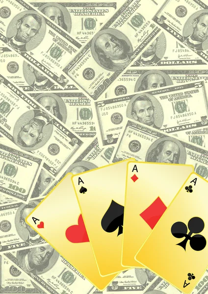 Image of playing cards on dollar background — Stock Photo, Image