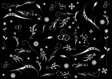 siyah zemin çiçek gümüş elemanları