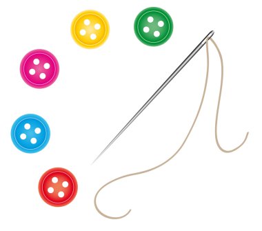Sewing needle and thread with buttons