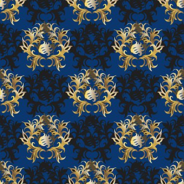 zarif vintage mavi - altın duvar kağıdı
