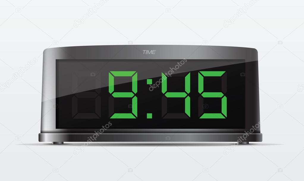 Black digital alarm clock. Vector Illustration