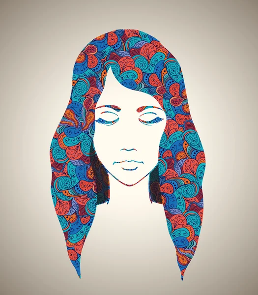 Retrato de niña abstracta con adorno floral — Vector de stock