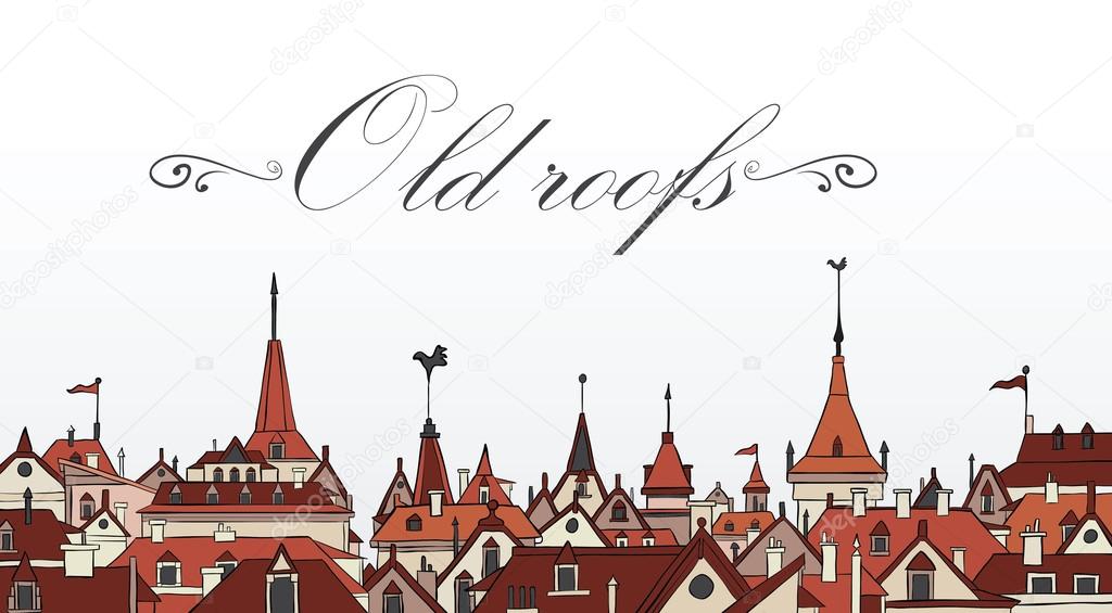 Old Prague roofs. Colorful vector illustration