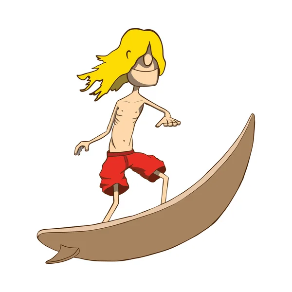 Funny skinny blonde surfer. Hand drawn vector illustration — Stock Vector