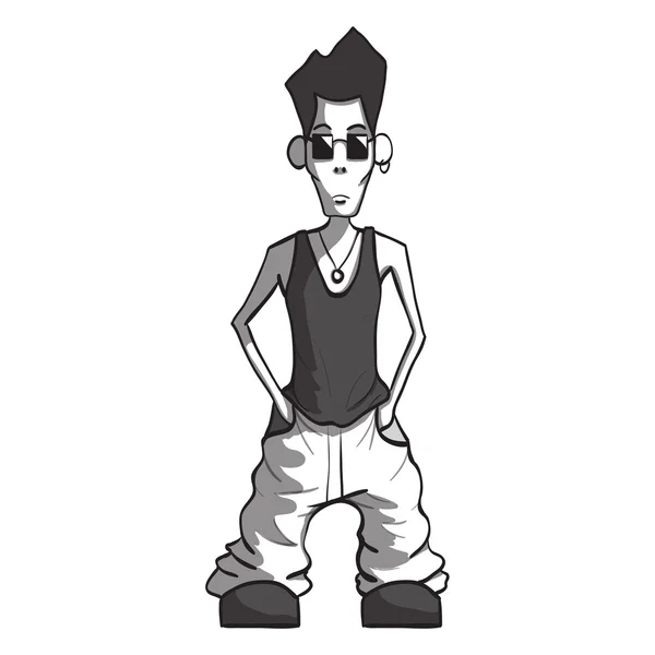 Stylish young guy. Urban style. Black and white vector illustration — Stock Vector