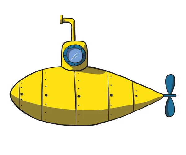 Submarino amarillo de dibujos animados. Vector ilustración dibujada a mano — Vector de stock