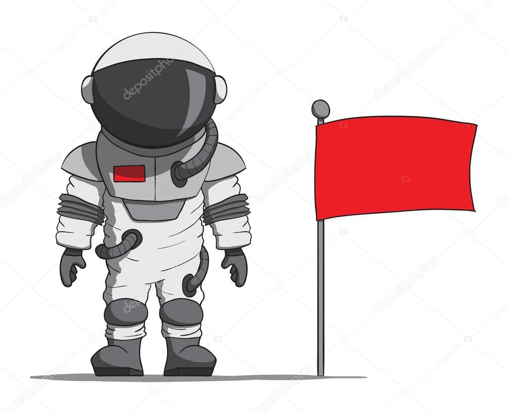 Cartoon astronaut with a flag. Vector illustration