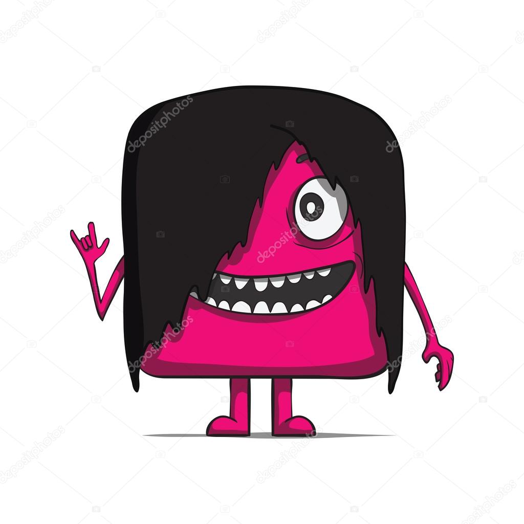 Funny cube dude rocker. Heavy metal. Square character. Vector illustration