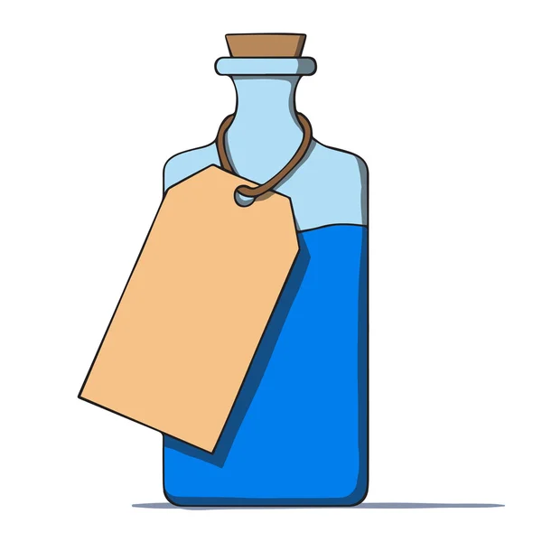 Cartoon bottle with a tag. Vector illustration — Stock Vector