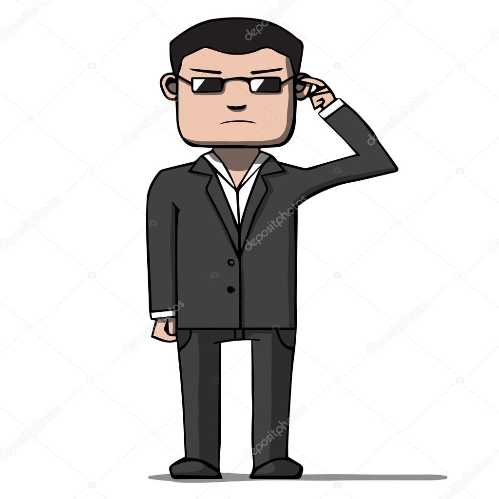 Funny cartoon bodyguard. Security. Vector illustration