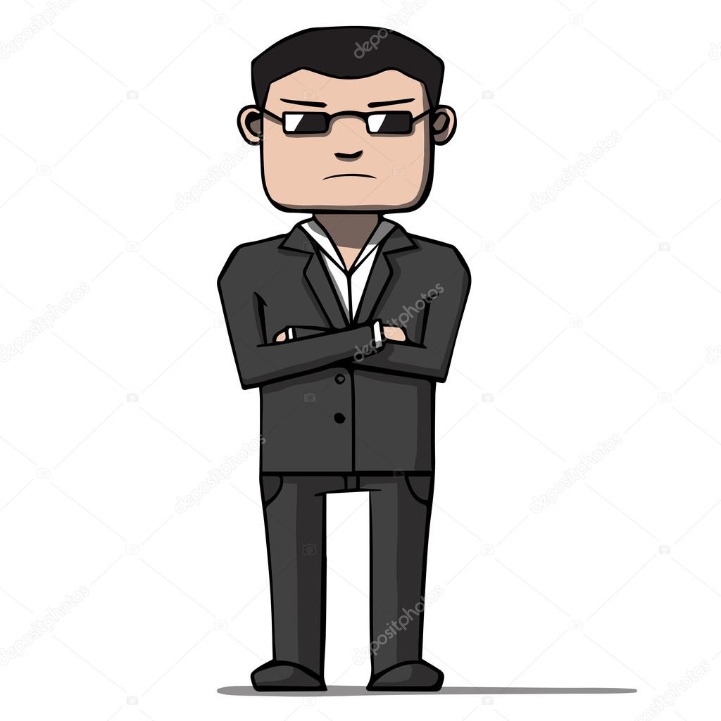 Funny cartoon bodyguard. Security. Vector illustration