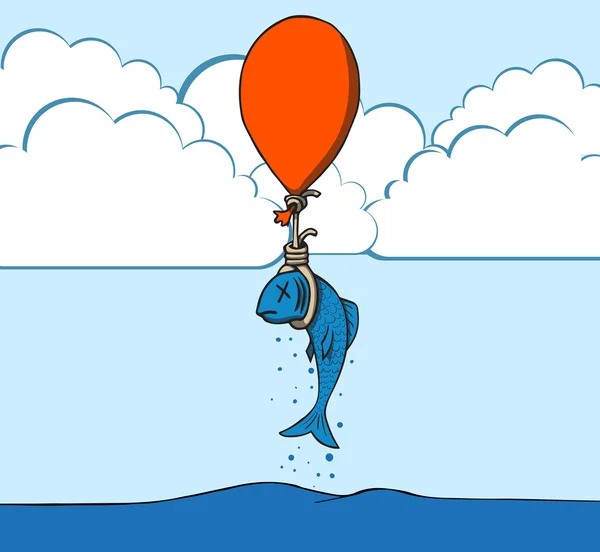 Selbstmord Fisch mit Luftballon. Vektorillustration — Stockvektor