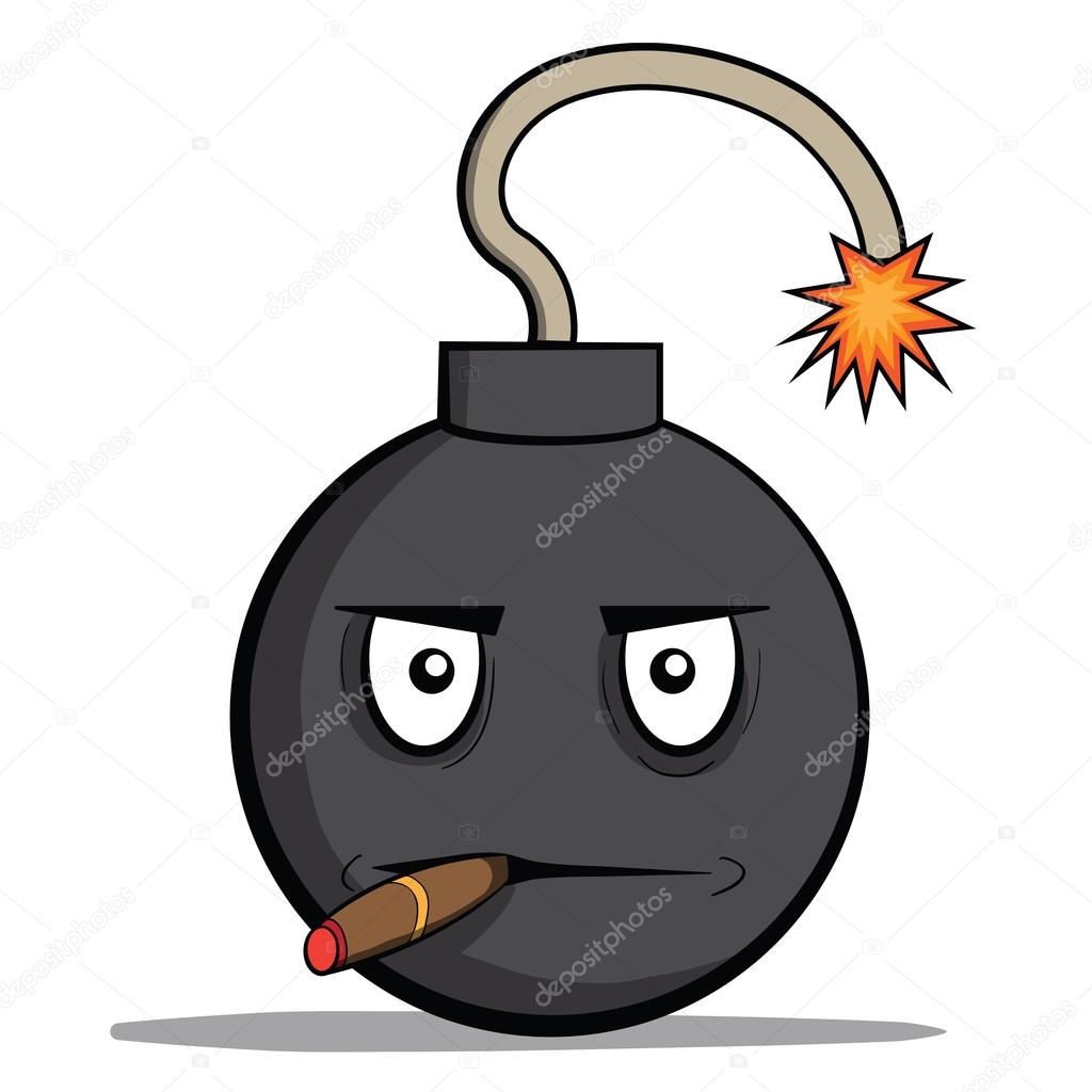 Funny cartoon bomb with cigar. Vector illustration