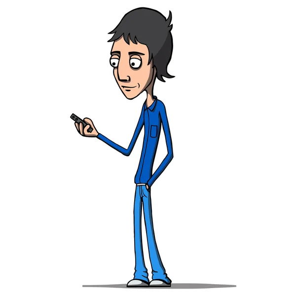 Hombre mirando su teléfono inteligente. Ilustración vectorial — Vector de stock