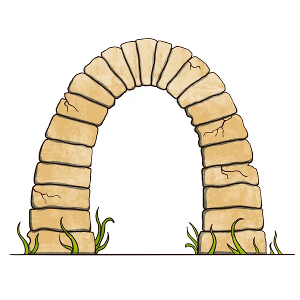 Antico arco di mattoni in pietra su sfondo bianco. Illustrazione vettoriale Vettoriale Stock