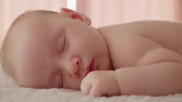 Healthy Infant Sleeping Home Beautiful Small Baby Sleeping Close Infant — Stock Video