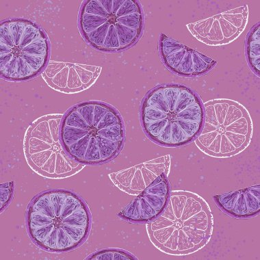 Mor renkli elle çizilmiş ve çizilmiş portakal dilimleriyle.