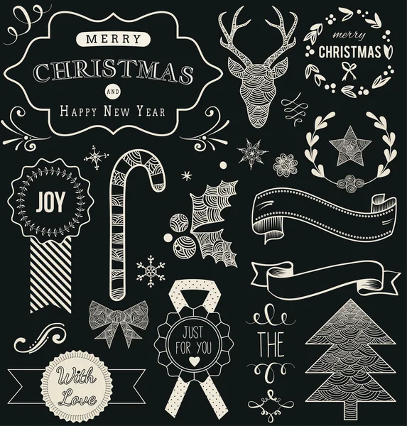 Noel doodle chalkboard ayarla — Stok Vektör