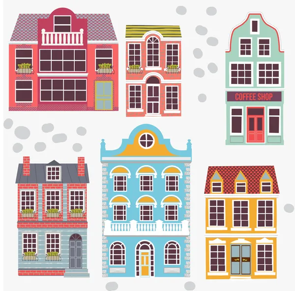 Cartoon detailed London houses — Stock Vector