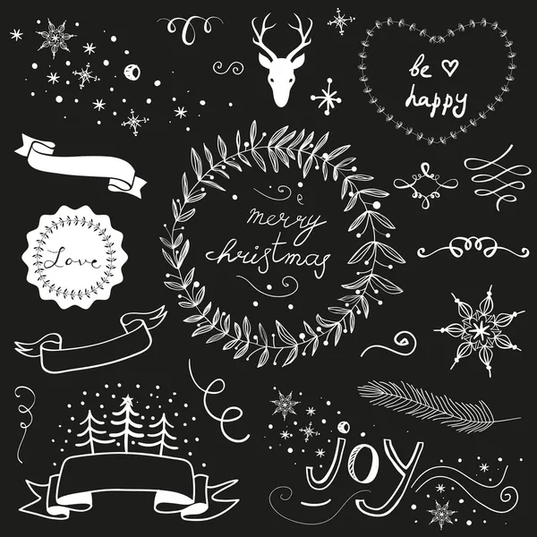 Kerstmis doodle schoolbord instellen — Stockvector