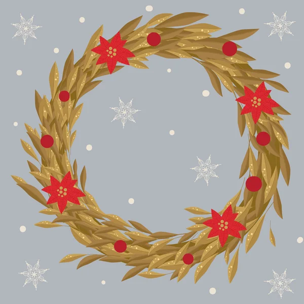 Natale eleganti ghirlande d'oro con fiore di poinsettia rossa — Vettoriale Stock