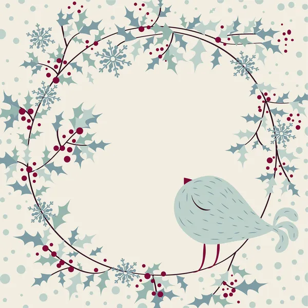 圣诞花环与鸟 — 图库矢量图片