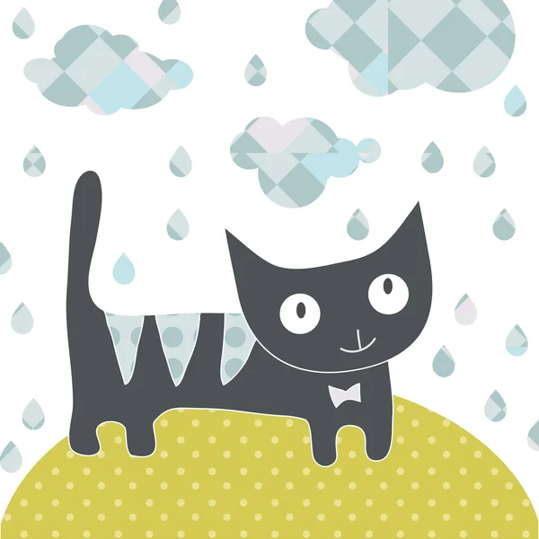 可爱的小宝贝小猫秋贺卡用水下降 — 图库矢量图片