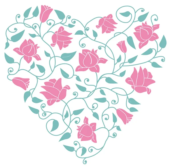 Cuore ornamento floreale: elegante cartolina e invito con rosa — Vettoriale Stock