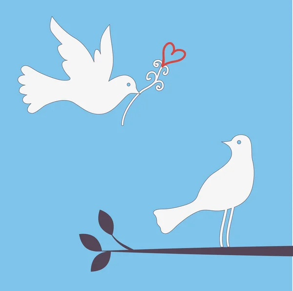 情人节贺卡与几只可爱的小鸟 — 图库矢量图片