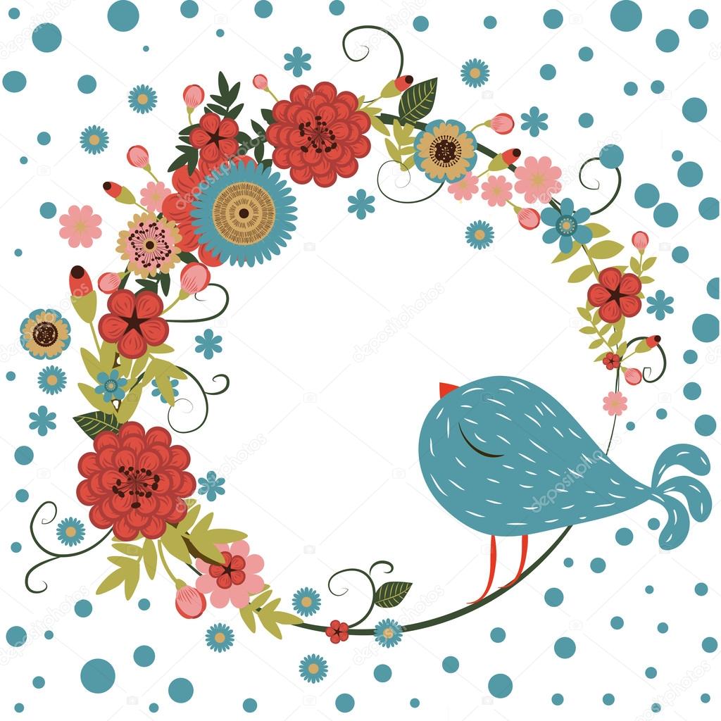 Vector floral frame with bird