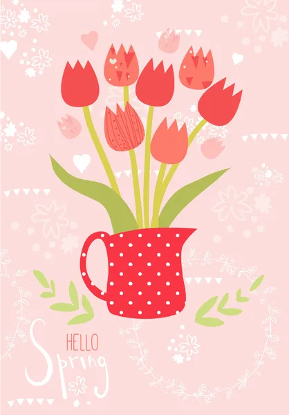 Carte de vœux vectorielle printemps avec tulipes — Image vectorielle