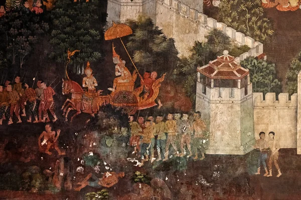 Стародавніх тайських "Рамаяна" малюнок на стіні — стокове фото