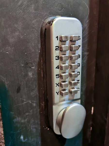 Grey Silver Number Keypads Security Door Locker Black Door — Stock Photo, Image