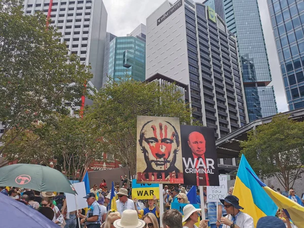 Brisbane Australia Marzo 2022 Reuniones Pacíficas Manifestaciones Plaza King Geoge — Foto de Stock