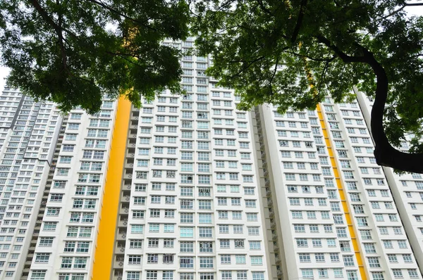 High Rise Residential Flat White Apartments Some Windows Open Rain — Stock Photo, Image