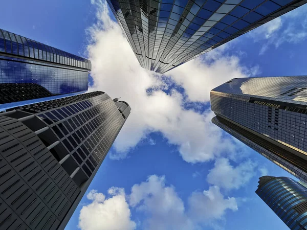 Lookup View Variety Coporate Business High Rise Skyscrapers Buildings Blue — Stockfoto