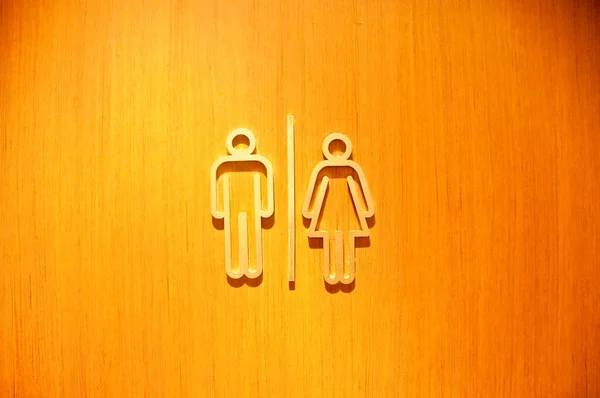 Man Woman Sign Symbols Toilet Wooden Doorin Pub — Zdjęcie stockowe
