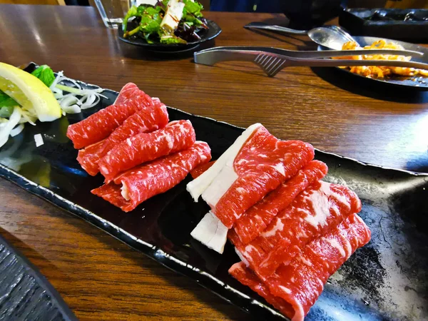 Raw Kobe Wagyu Premium Japanese Organic Beef Grilled Hot Bbq — Photo