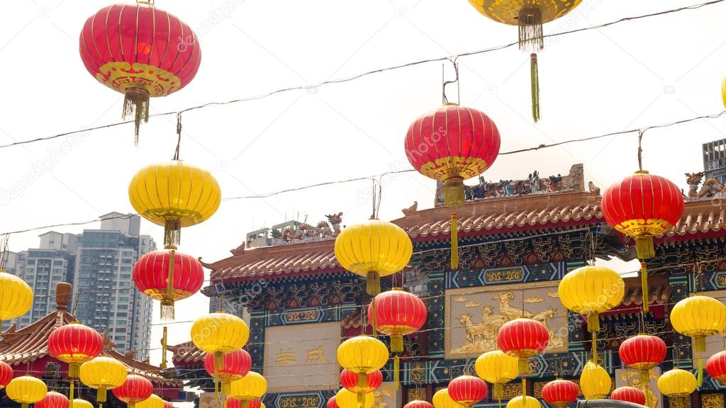 Paper lanterns in in Wong Tai Sin Temple in Hong Kong