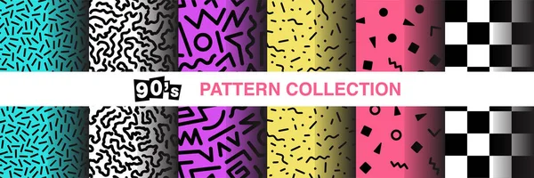 Collection Seamless Patterns Set Abstract Graphics Retro Vintage Style Backgrounds — Stock Vector